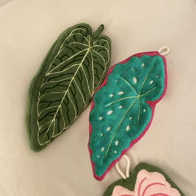 Thickened Plush Kitchen Towel Infusion Shaped Washable Clear Plant Print Hanging Absorbent Towel Household Decorative Towel