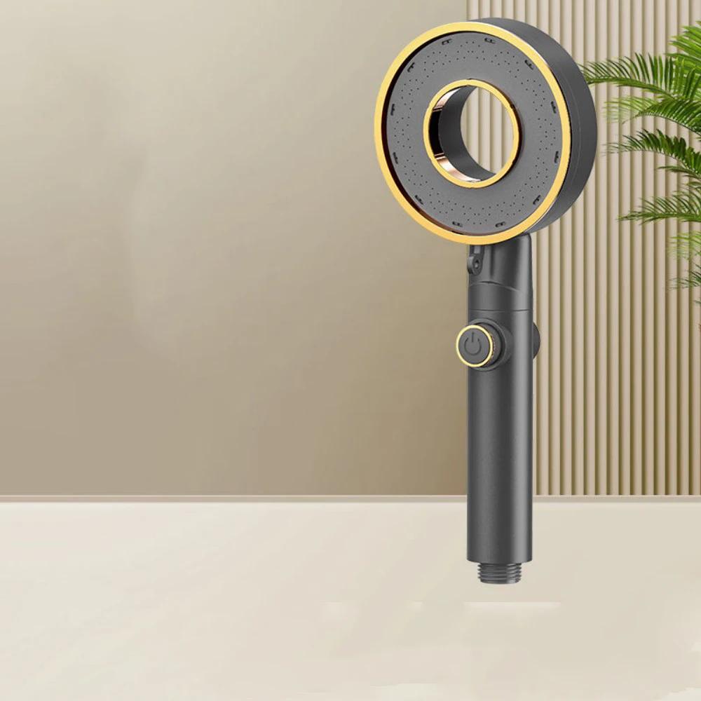 1PC Ring Highpressure Shower Head 3 Modes Large Flow Massage Water Saving ABS Handheld Showerheads with OneKey Stop Water