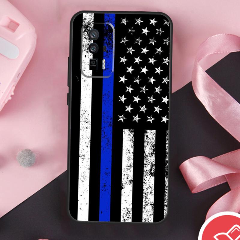 Police Styled Thin Blue Line Flag Case For Xiaomi 15 Ultra Mi 13 14 11T 12T 13T 14T Pro POCO X7 Pro X3 X5 X6 F5 F6 F7 Cover