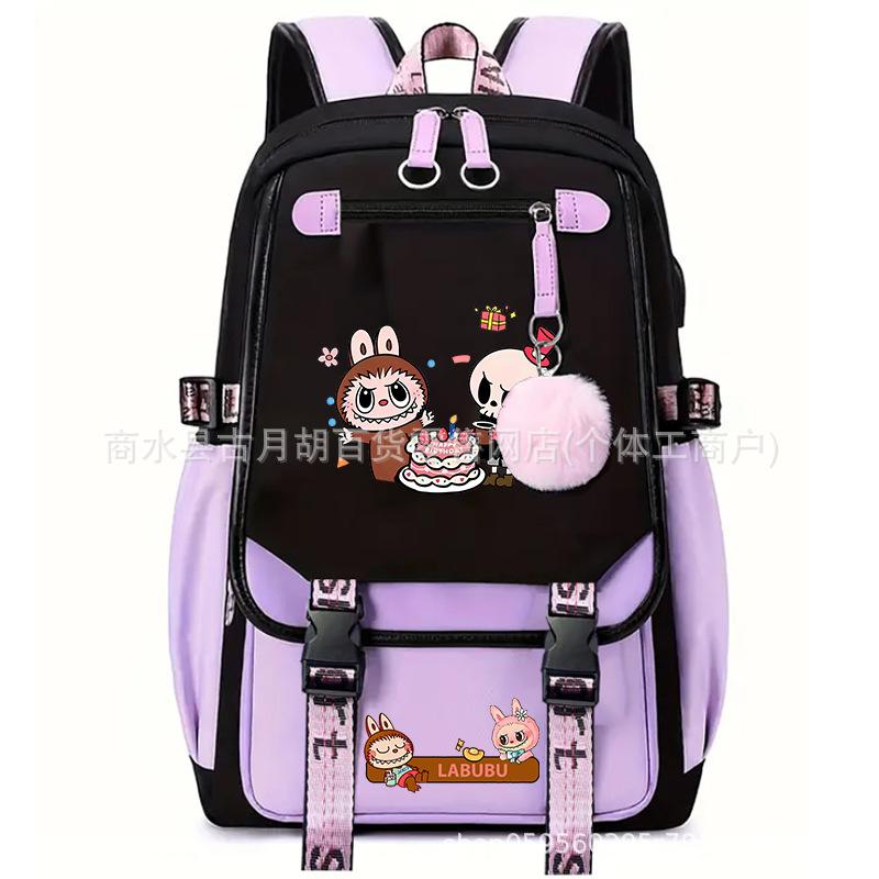 School Bag Printed Backpack USB Port Anime Cartoon Student Large Capacity Canvas Bag