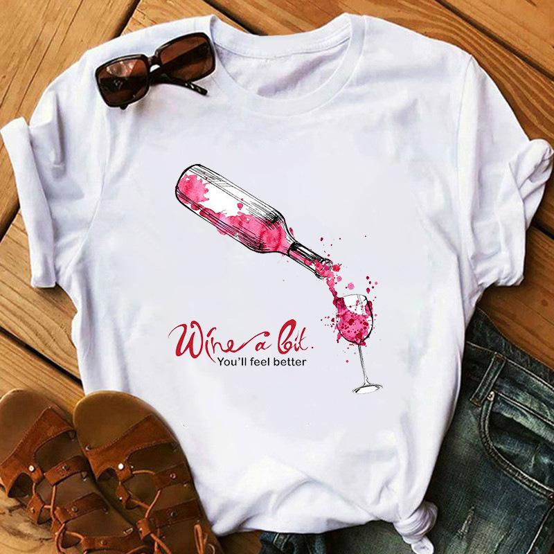 New Red Wine Glass Girls Printed Tshirt Summer Short Sleeve Unisex and Women Short Sleeve Tshirt Oversized T Shirt  Harajuku Tops