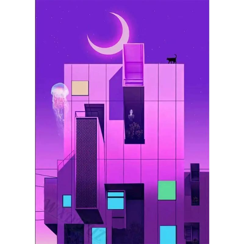 s Retro Japanese City Street Night Landscape Game Poster  Canvas Painting Print Art for Room Wall Decor Aesthetic Picture