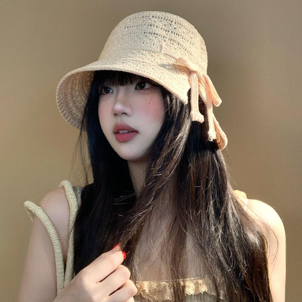 Handmade Beach Sun hat Women's Visor Bucket Hat Ins Weaving Straw Cap  Girls