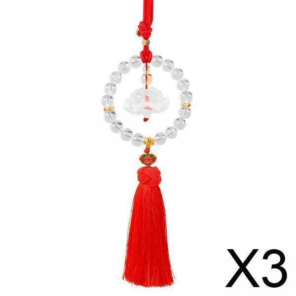 Chinese Blessing Lotus Glass Car Mirror Hanging Pendant Rearview Charm for Home and Car Decoration