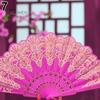 Cute Ethnic Dance Golden Tone Hand Held Flower Fan