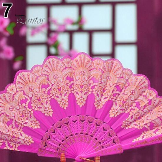 Cute Ethnic Dance Golden Tone Hand Held Flower Fan