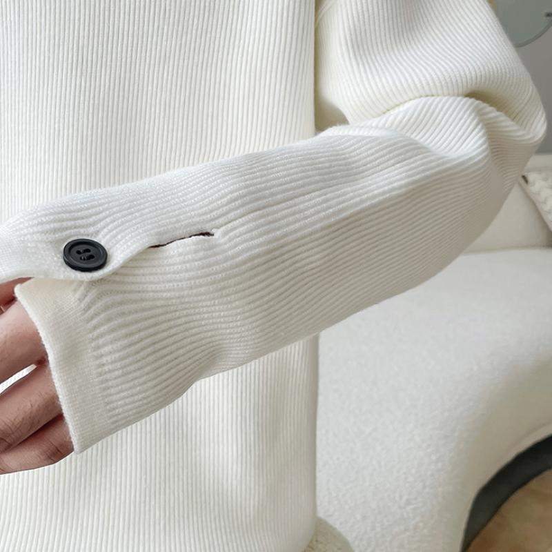 Autumn and Winter Ins Solid Color Crewneck Sweater, Men's Korean Version, Versatile, Loose White Pullover Sweater, Long-sleeved Base Layer