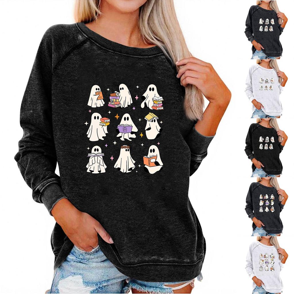 Women's Casual  Raglan O-neck Long Sleeve Halloween Print Top