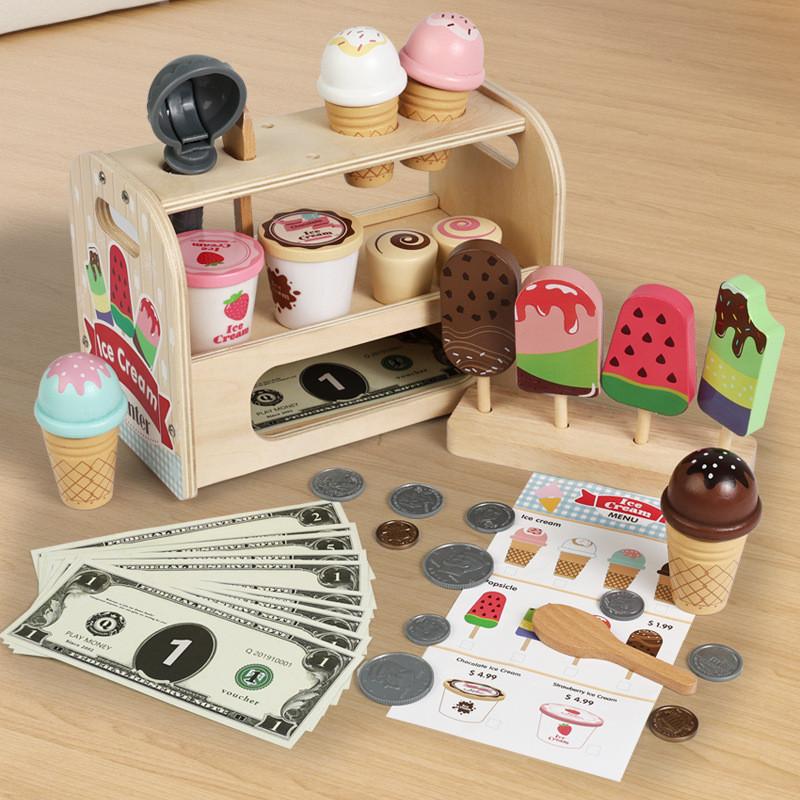 Wooden Simulation Ice Cream Shelf Children Puzzle Interactive Toy For Learning And Creative Play