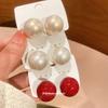 Silver Needle Red Round Pearl Earrings Light Luxury High-end Stud Earrings Fashion Simple Elegant Temperament Versatile Earrings Women