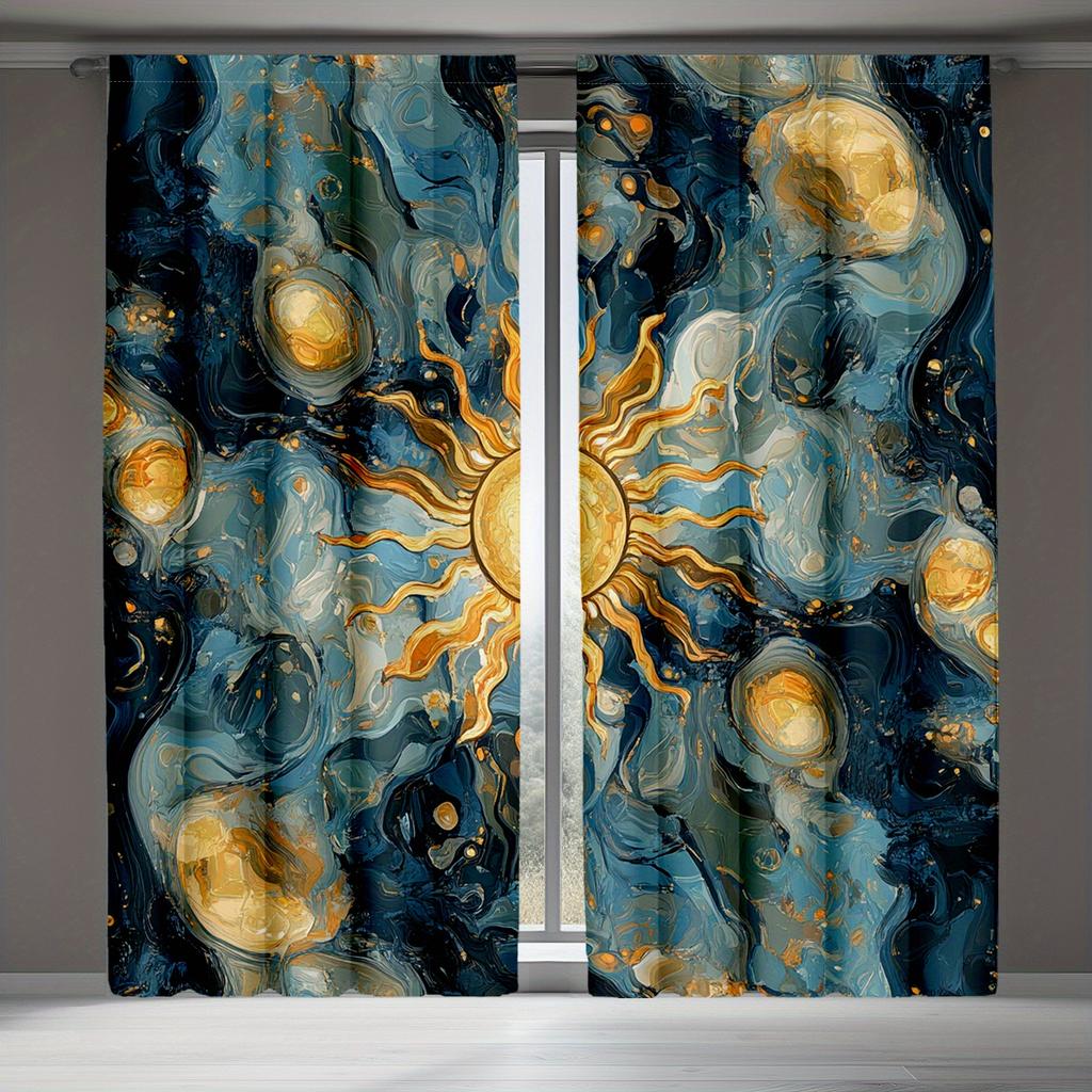 2pcs Yellow Paisley Art Deco Curtains, Mandala Retro Drapes, Bohemian Hippie Oriental Bedroom Window Treatments Decorative curta