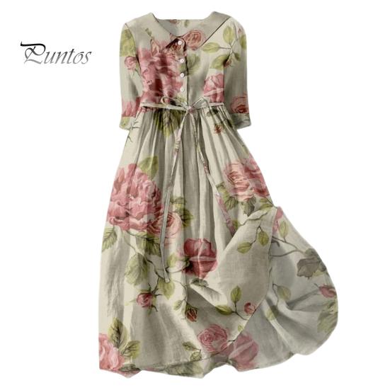 

Летнее женское платье с отложным воротником и принтом, плиссированный пояс на шнуровке, средние рукава, богемный стиль, полуоднобортный трапециевидный силуэт, свободный подол, отпуск для свиданий M