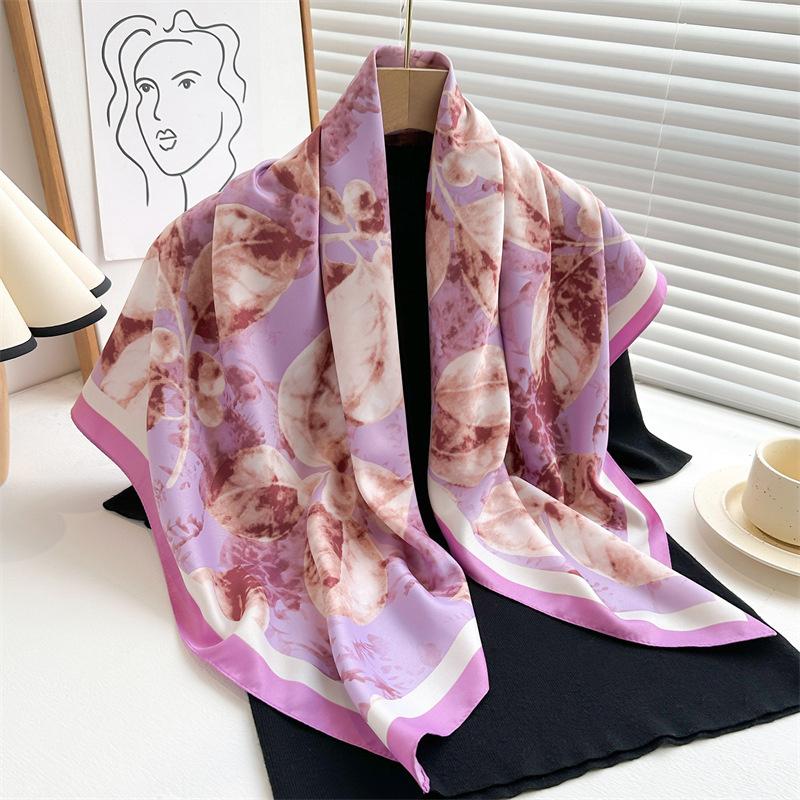 

Retro 90cm Printed Large Square Scarf Spring and Autumn Scarf Twill Silk Headscarf Sunscreen Decorative Shawl Female 90X90CM