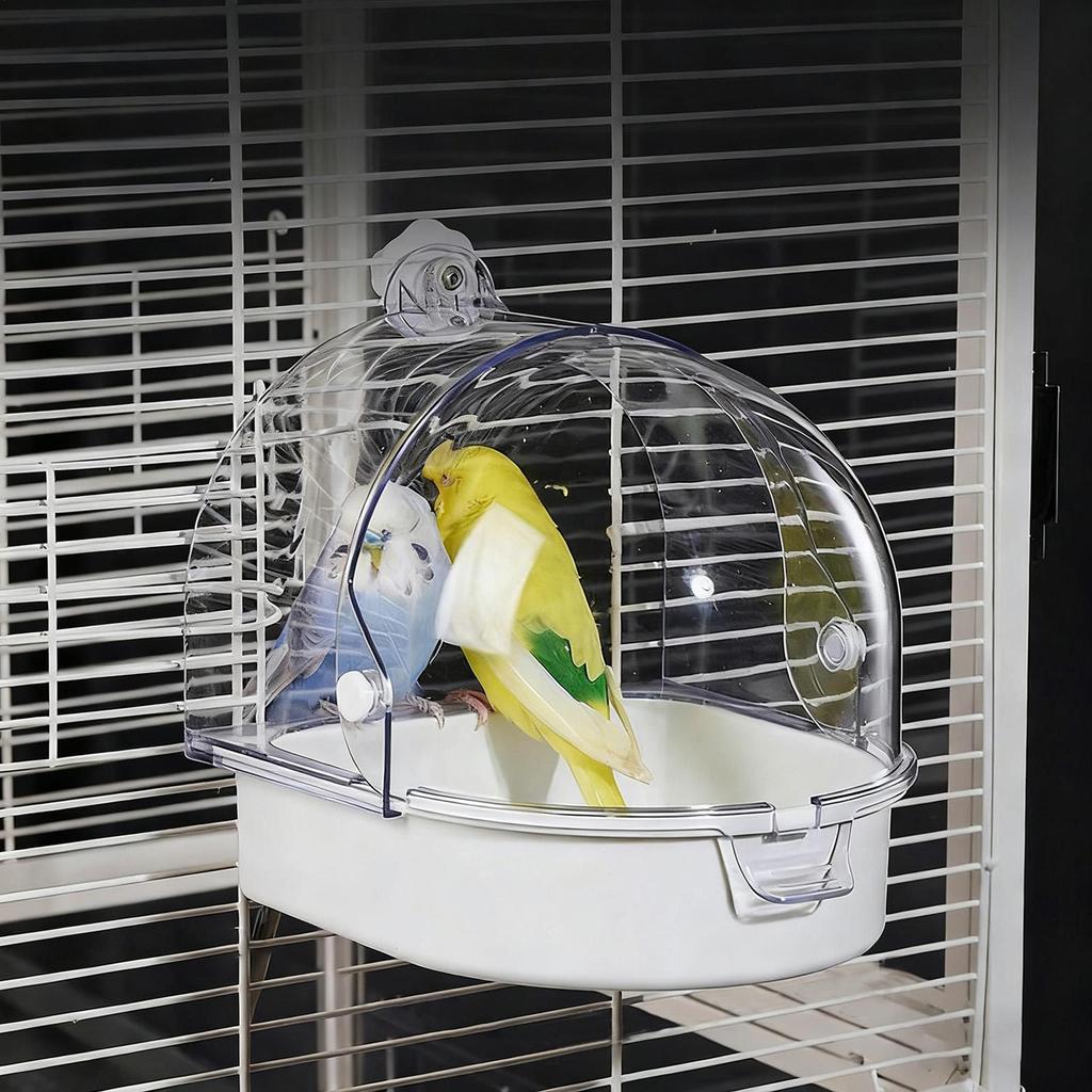 Clear Hanging Bird Bath Splashproof Bath Shower Bird food bowl Space Saving Design Bird Cage Accessories