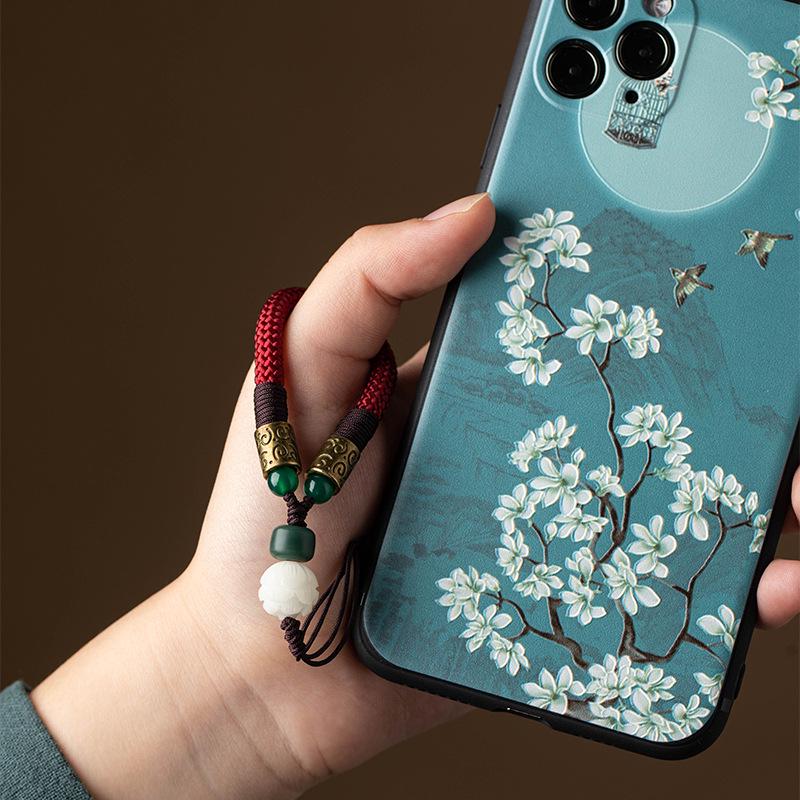 Sturdy Anti-Drop Bodhi Lotus Phone Lanyard with Finger Ring & USB Flash Drive Pendant - Universal for Men & Women