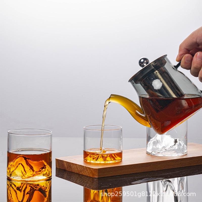 Heat-Resistant Borosilicate Glass Green Tea Cup – Transparent Mountain View, Anti-Scald Insulation, Perfect for Home Tea Brewing.