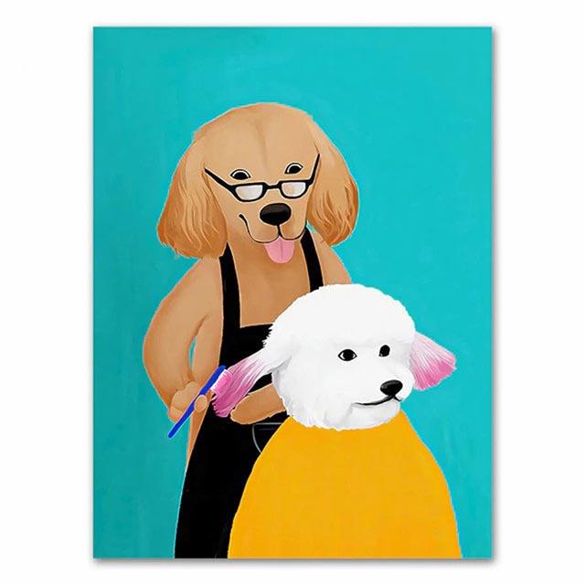 

Смешной мультяшный плакат с животными, современное скандинавское настенное искусство, собака, кошка, салон красоты, картина на холсте, кошка, играющая на гитаре, принт, декор для дома и комнаты 21cm×30cm NoFrame