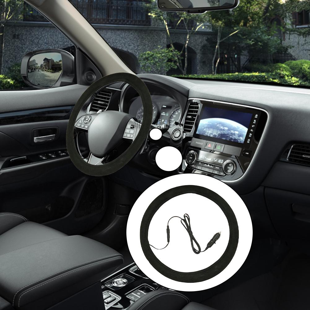 Winter Steering Wheel Cover Plug-in Winter 12V Steering Wheel Protector Cover Heated For Sedan Trucks Minivan Daily Commute Long