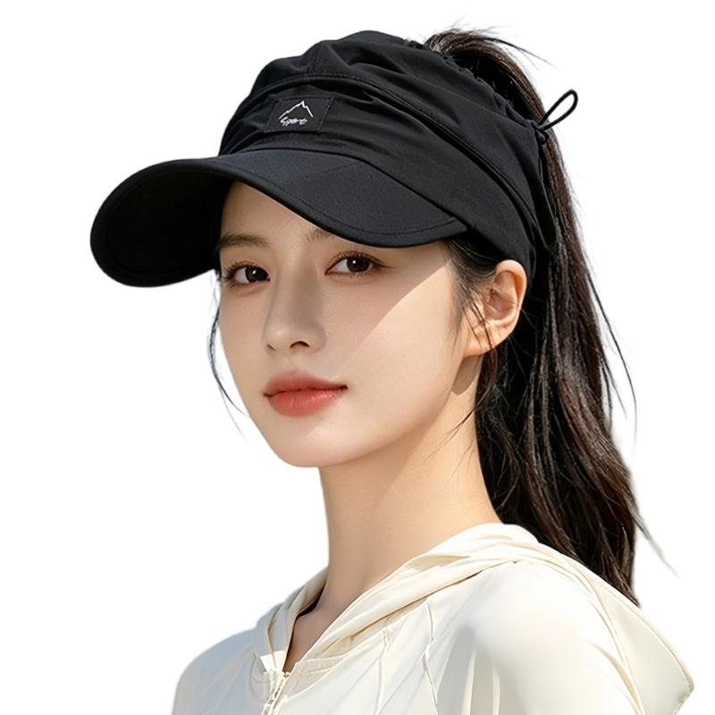 Women's Packable Open-Top Sun Hat Cap, Breathable Nylon Ponytail Style with Front Bill for Hiking and Holiday Travel