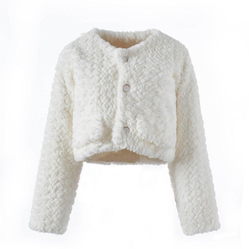 Womens Faux Fur Coat Short Length Round Neck Loose Warm Outerwear Winter