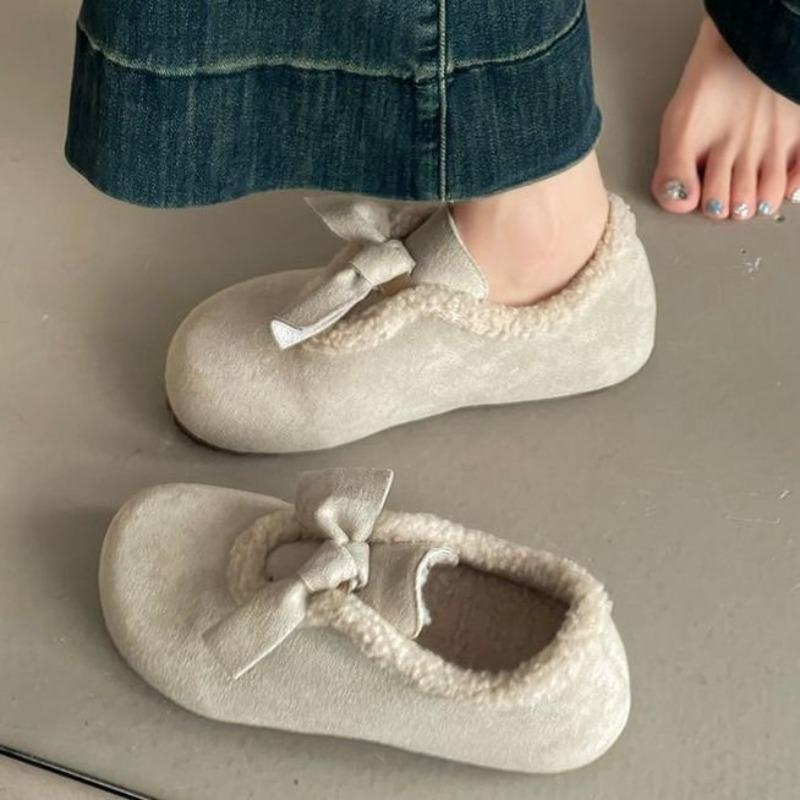 Fashion bow simple women's winter new outer wear warm plush shoes cotton shoes