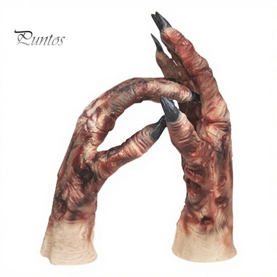 Detailed Zombie Hands 1 Pair Halloween Costume Gloves for Adults Kids, Horror Accessories Gloves, Latex Scary Ghost Hand Cosplay Accessory Masquerade