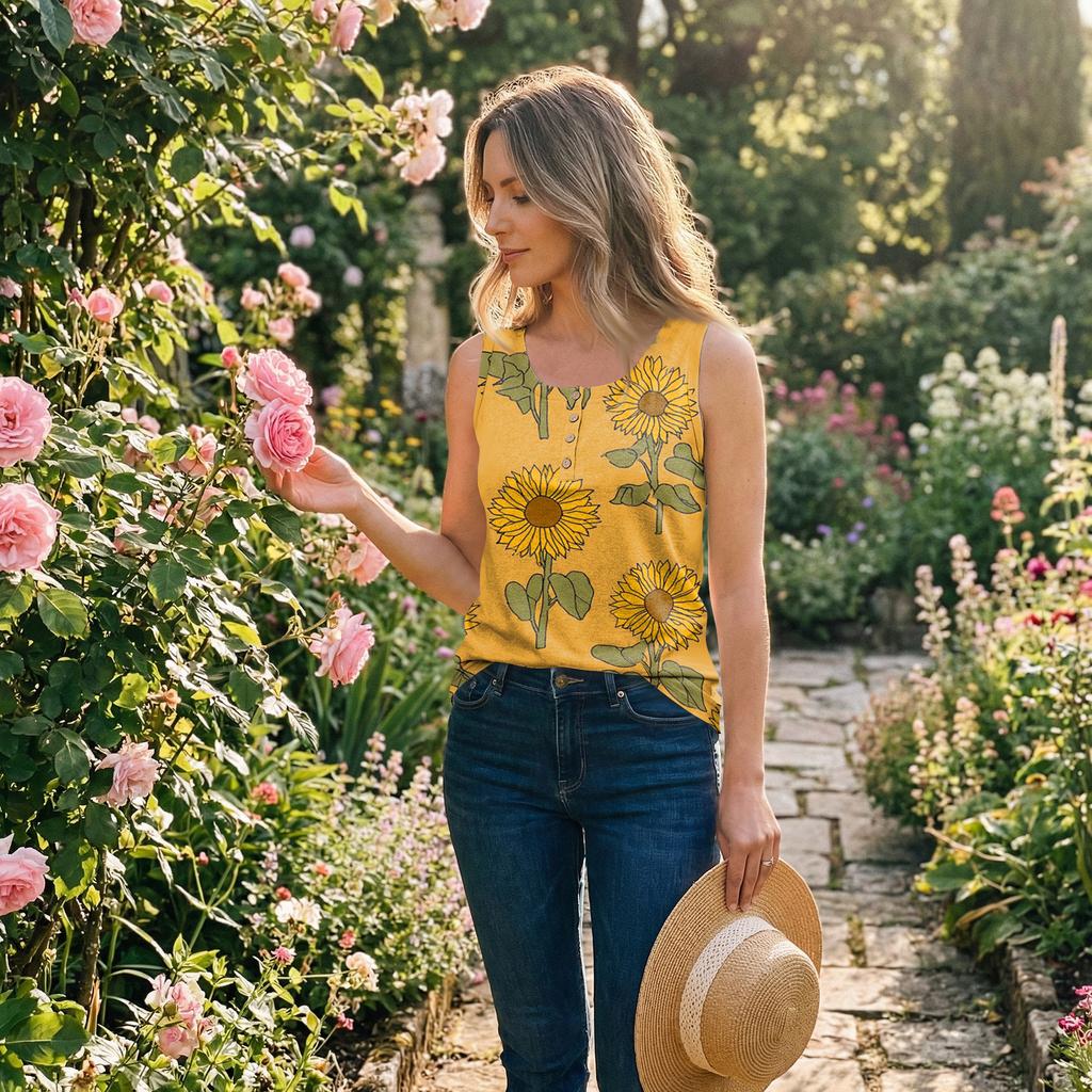 Damen Trägertops Sommer Ärmellose Tops Lockere Hemden mit Knöpfen Nackenkleid Lässige Weste Kleidung