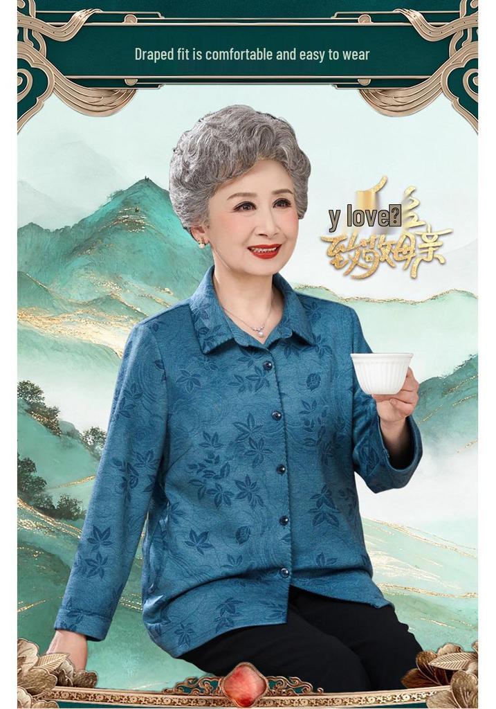 Spring Apparel for Elderly Women: Lapel Shirts for Mothers Aged 60-70+