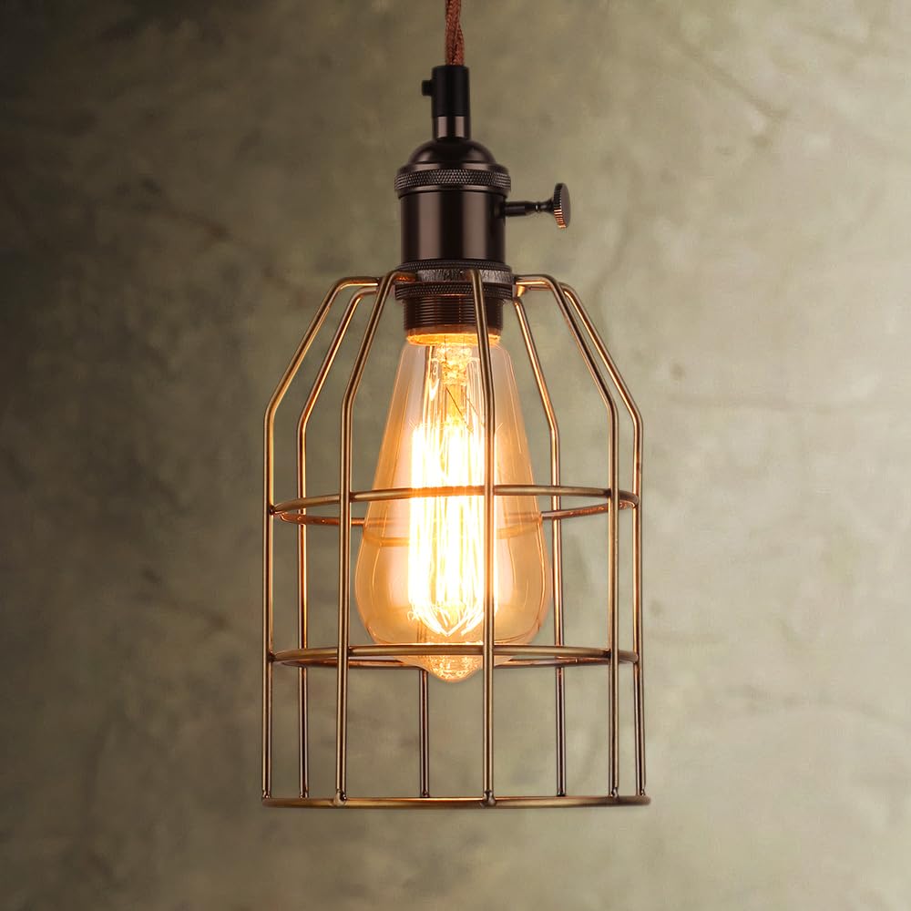 

Cerdeco Exotic Pendant Light with a Retro, Vintage-Style Cage-Like Shade in Antique Bronze. Ceiling Light, PSE Certified, E26, Hanging Light,