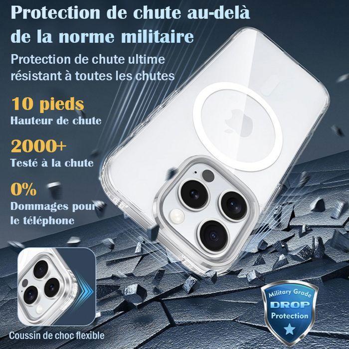 Coque de téléphone - WENZYLIQUOX - iPhone 15 Pro - MagSafe aimantée - Verre trempé antichoc - Transparent anti-jaunissement