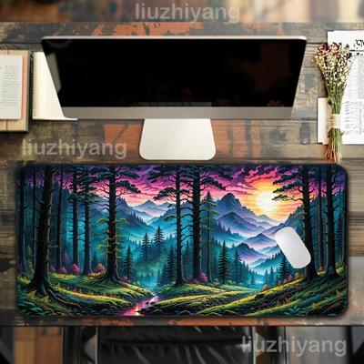 Forest Scenery Mouse Pad Large Computer Office Game Table Mat Xxl Rubber AntiSlip Stitched Edge Pc Keyboard Mats Long Desk Pads