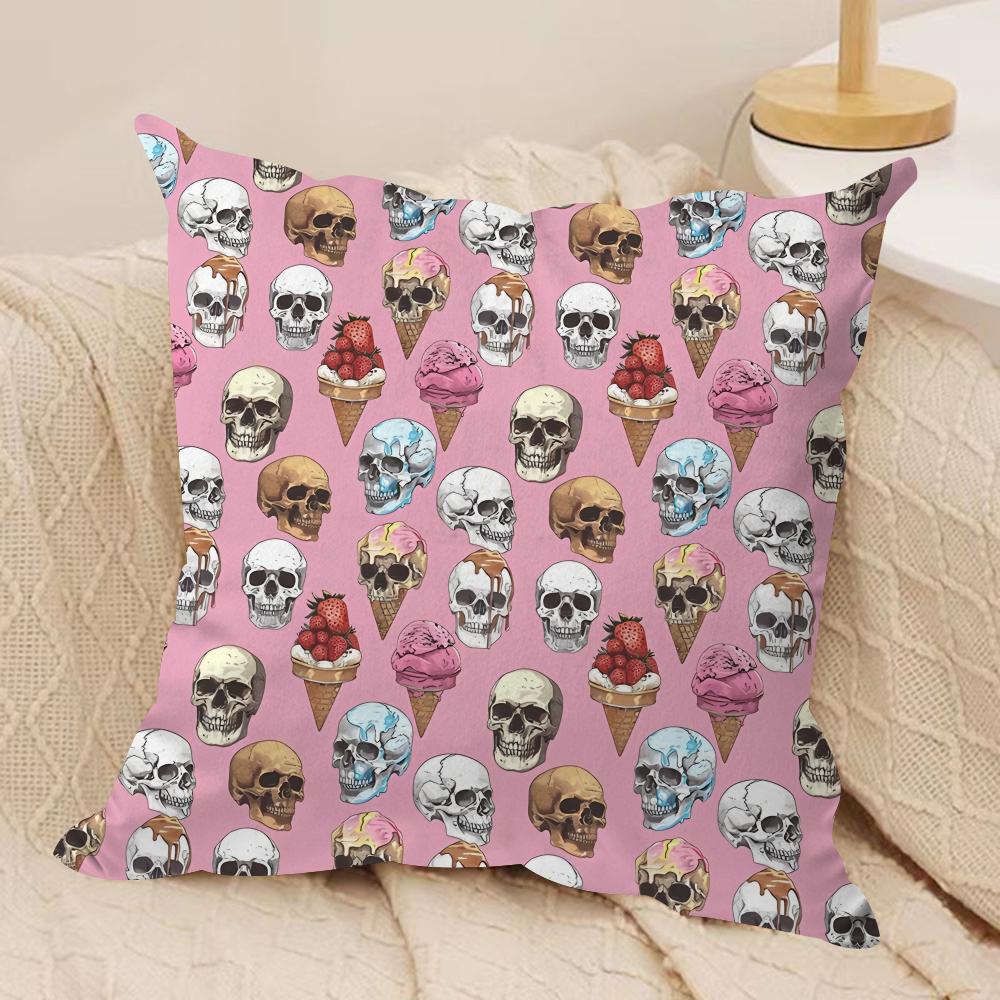 Horror Skull Print Cushion Cover Silky Short Plush DoubleSided Printed Pillow Case for Sofa All Seasons Home Decor Gift