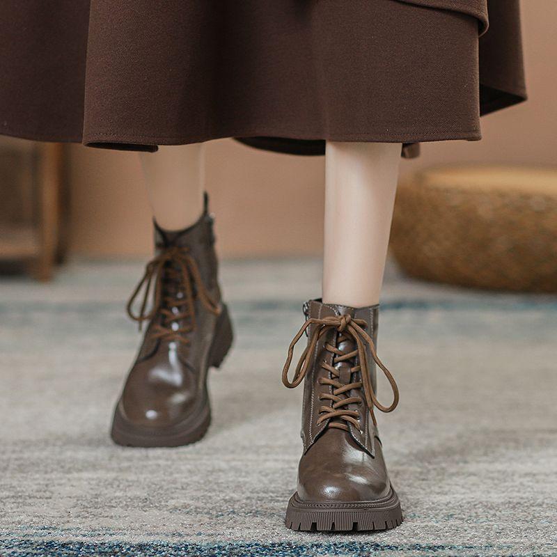 Martin boots women's British style 2025 new autumn and winter velvet popular locomotive single boots brown coffee thick-soled foreign gas short boots