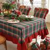 Christmas Green Plaid Ruffled Tablecloth Table Runner Decorative Cloth Home Party
