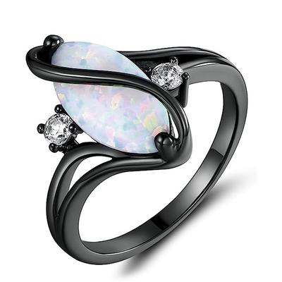 Huitan Punk Women Black Rings Marquise Imitation Opal Finger Ring Aesthetic Girls Accessories for Party Fancy Gift Retro Jewelry