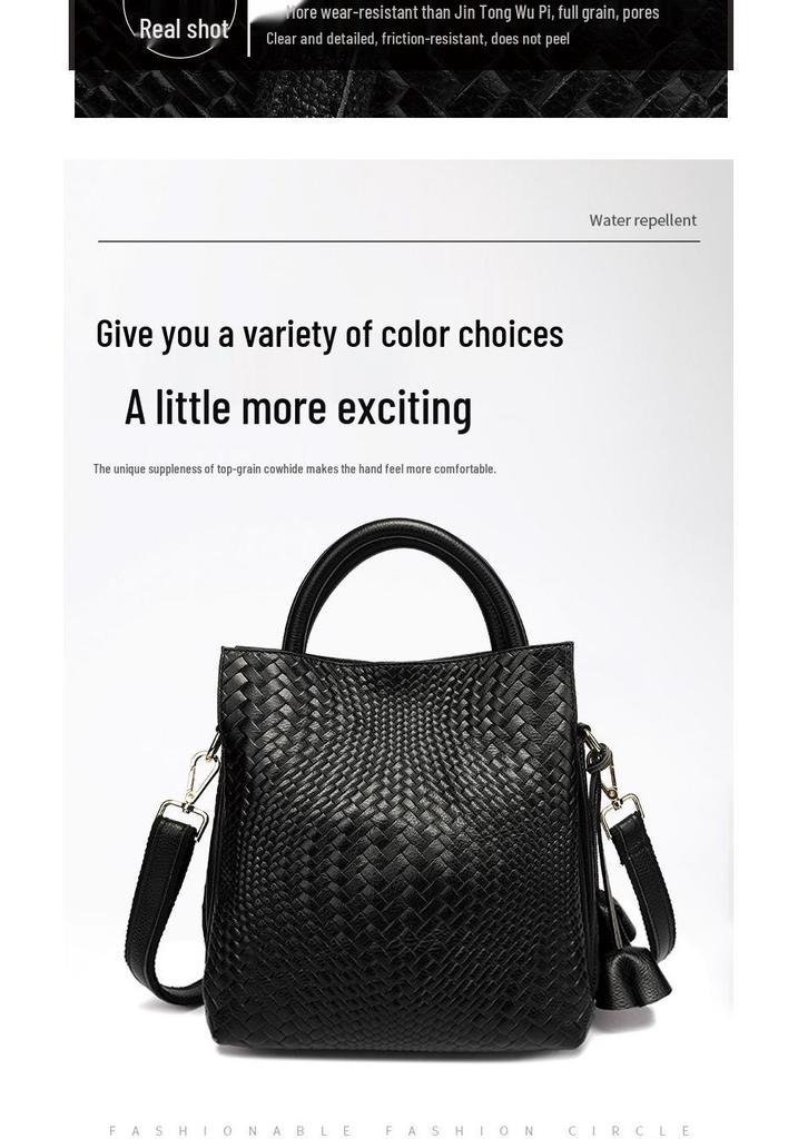 2026 Women's Genuine Cowhide Handbag - Large Capacity, New Woven Pattern Mother's Tote