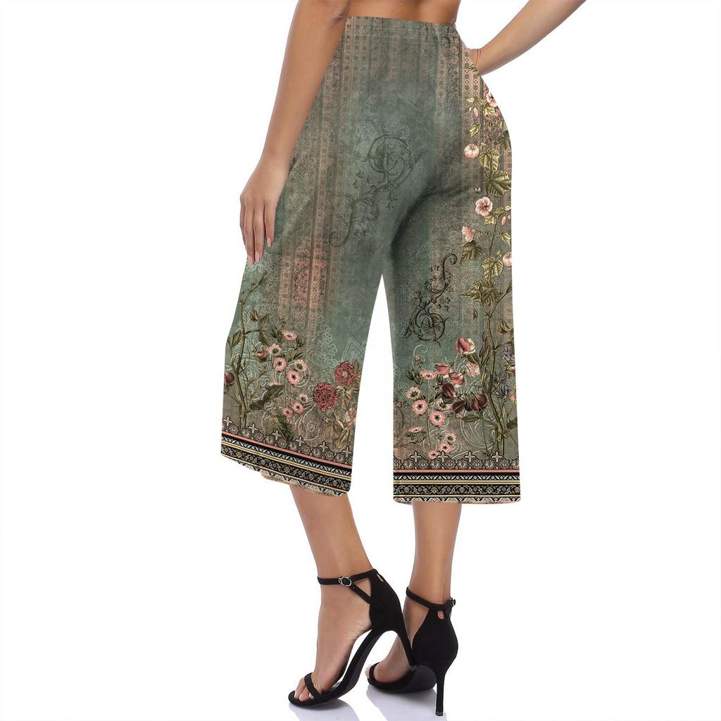 Women's High Waist  Printed Casual Trousers Workout Pants 3/4 Pants