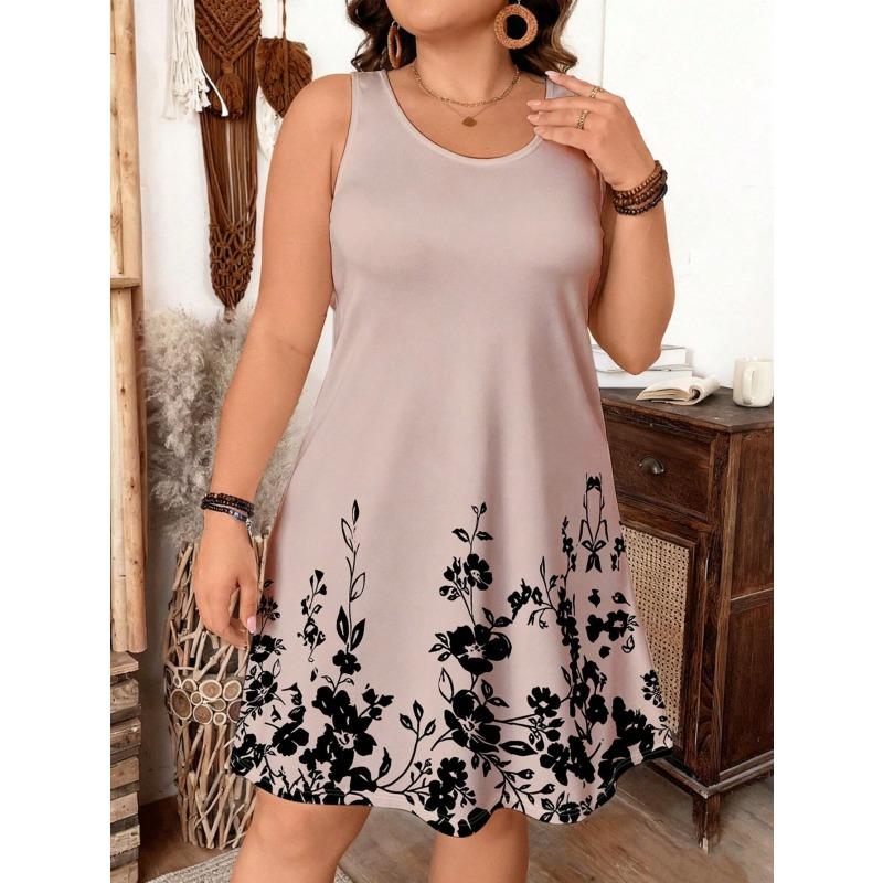 Neues Sommerkleid für Damen mit Blumenprint, Rundhalsausschnitt, Lockerer Schnitt, Modisch, Ärmellos, Einteiler