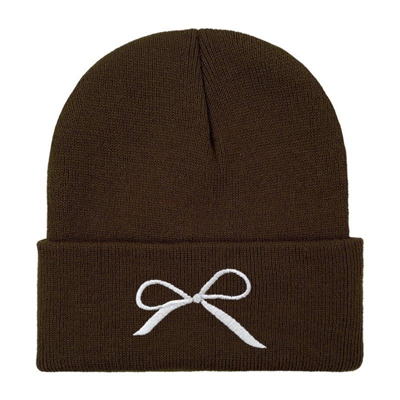 Bow Embroidered Flower Knitted Hat Versatile Wool Hat Outdoor Riding Pullover Hat