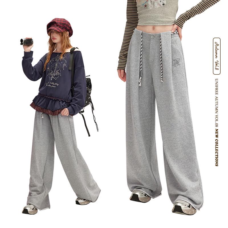 unifree American Pleated Drawstring Wide Leg Sweatpants