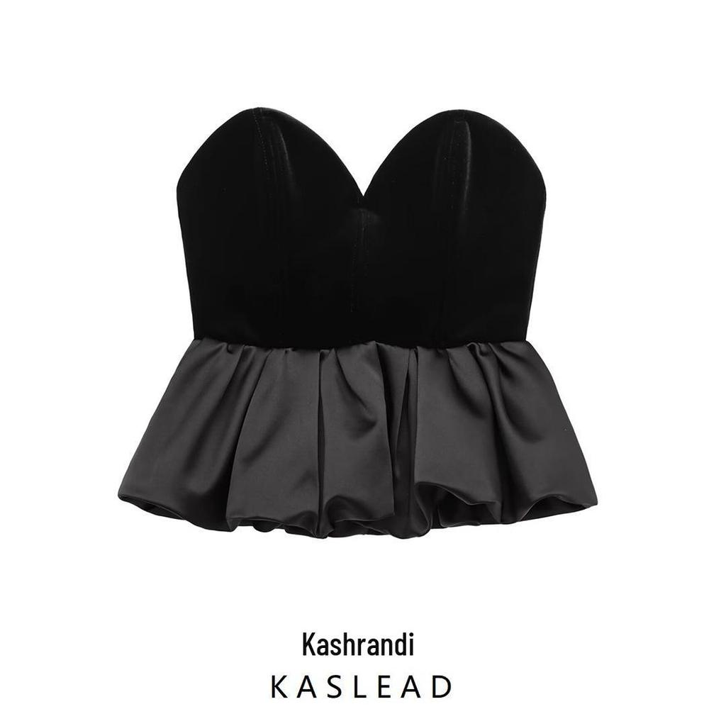 2024 Winter Women's European & American Velvet Strapless Sweetheart Top