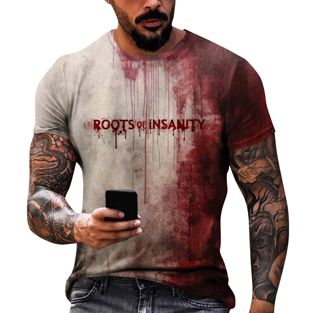 Unisex Summer Printed Round Neck T-Shirt Unisex Loose Casual Short Sleeve Top