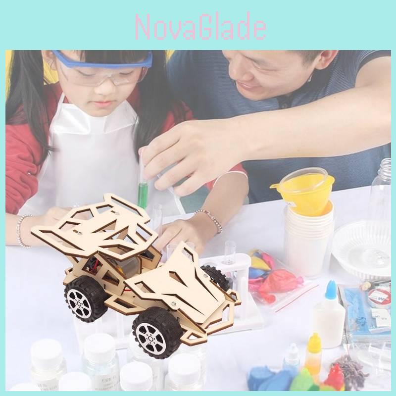 Stem Educational Diy Wooden 4wd Racing Car Science Experiment Toy For Kids Handmade Assembly