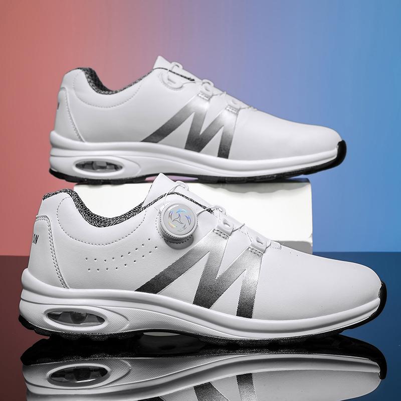 

Обувь для гольфа с воздушной подушкой, мужская, спортивная, для бега, для вождения, дышащая, легкая, удобная, атлетичная, нескользящая, вращающиеся кроссовки 39 белый