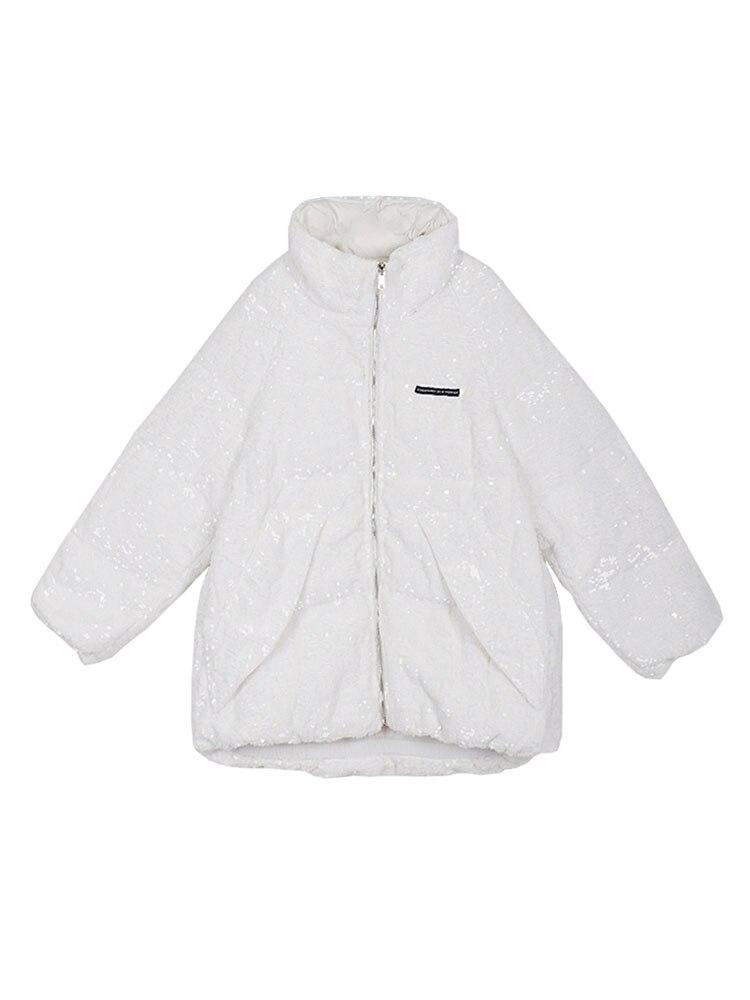 Xitao Frauen Mode Lose Pailletten Spleißen Parkas Mantel LDD2220