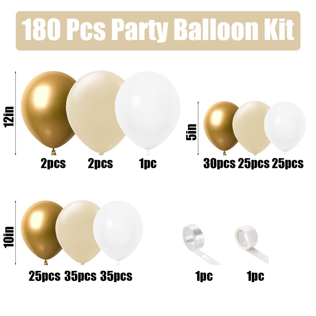180Pcs Sand White Gold Latex Balloon Set Suitable for Birthday Parties, Weddings, Valentine's Day Party Decoration