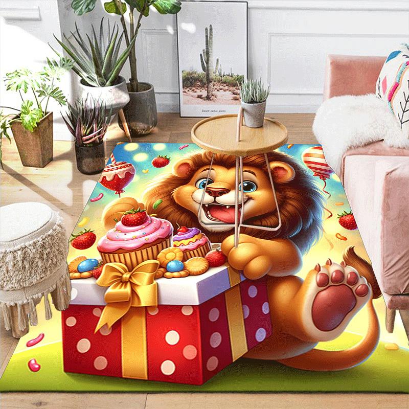1 Stück Löwe mit Süßigkeiten-Design Teppich - Weich, Rutschfest und Langlebig Gaming-Zimmer Dekor für Schlafzimmer