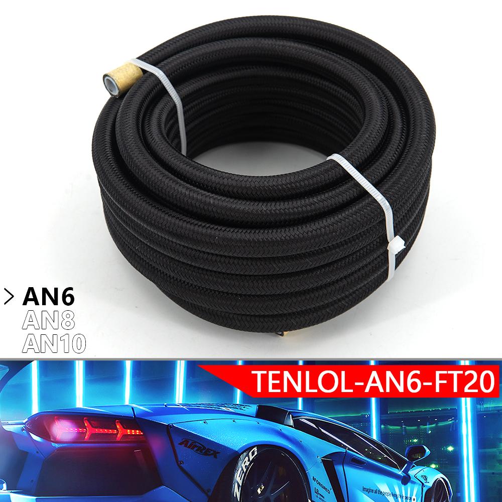 Free Shipping 10/20 FEET 3m/6m AN6 AN8 AN10 PTFE Oil Fuel Hose NYLON Braided Inside PTFE