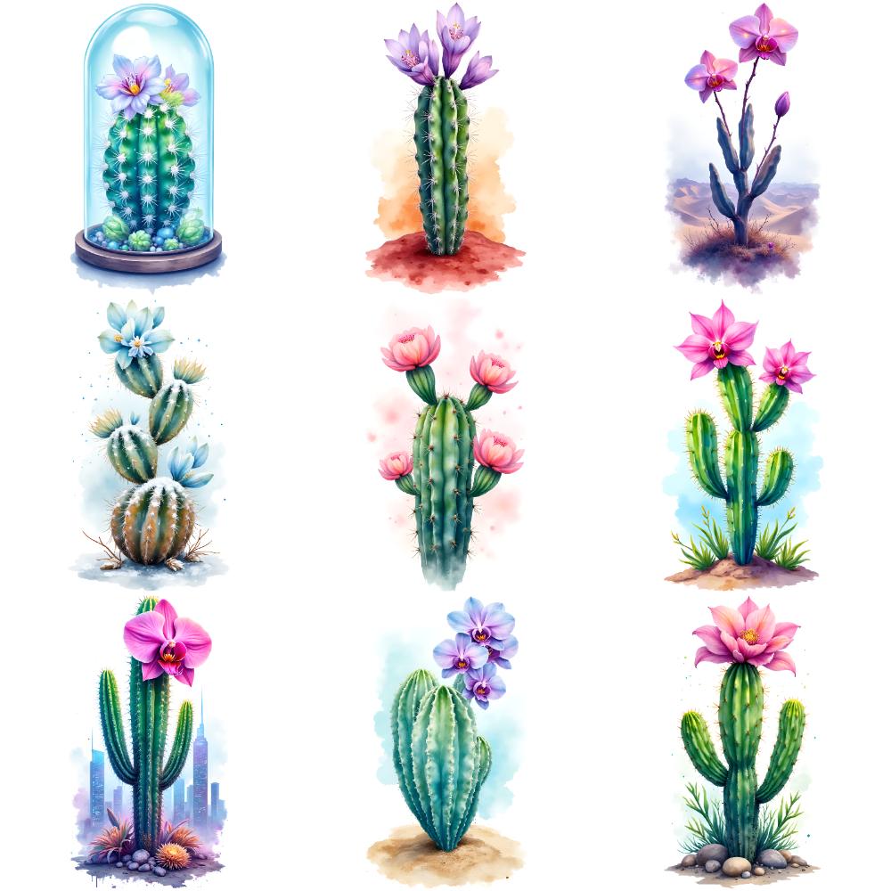 9pcs Temporary Tattoo Cactus Watercolor Watercolor Flower Temporary Tattoo Stickers For Chest Cheeks
