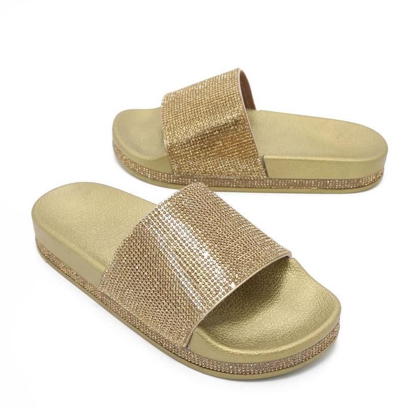 Sandales à plateforme Bling Été Femmes Pantoufle Nouvelle Mode Strass Dame Pantoufle de Plage Chaussures Tongs Slides Talons Hauts WSH3646